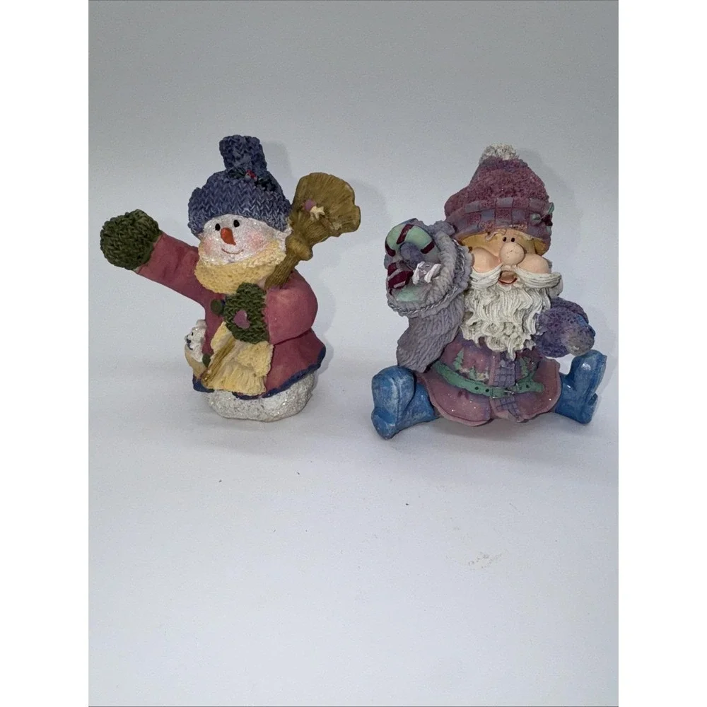 Vintage Home Interior Sugar Plum Santa And Snowman Set 2002 Pastel Christmas